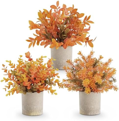 Der Rose 3 Pack Fake Plants Warm Orange Faux Plants for Fall Table Decor