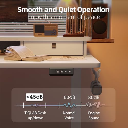 TIQLAB 40 * 24 inch Standing Desk with Two Drawers&Top Shelf, White