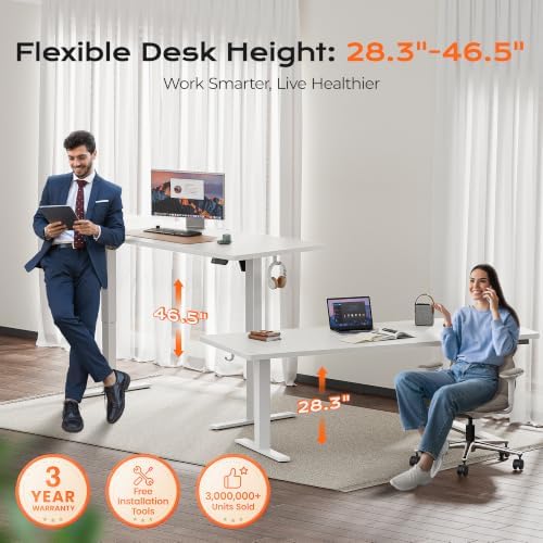 Huuger 71 x 30 Large Electric Standing Desk, Height Adjustable Computer Desk, 29.5" Deep Desktop, Stand up Gaming Office Table with 2 Hooks, 3 Preset Heights, for Home Office, White