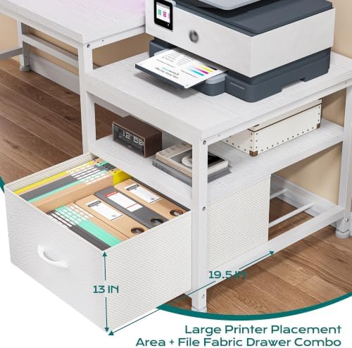 EnHomee 56.5" Office Desk with Drawers & Printer Space for Home Work,White