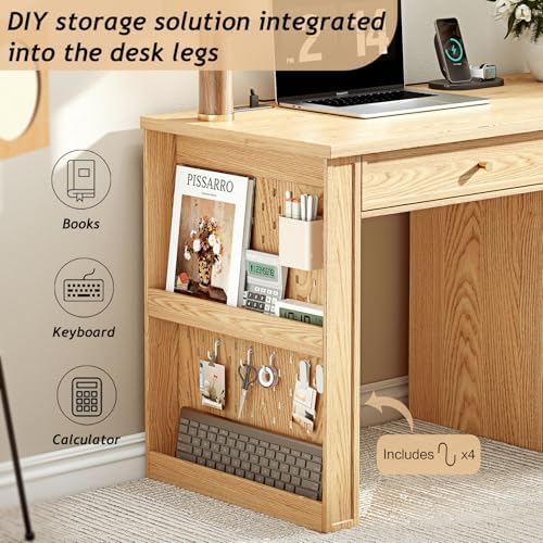 Ieejdn 47" Home Office Desks, Executive Desk, Farmhouse Computer Desk with Drawers and Charging Station, File Drawer, Storage Cabinet, Rustic Computer Writing Desk,Antique Natural