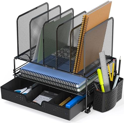 Simple Houseware Desk File Organizer for Office Supplies w/Drawer, Black