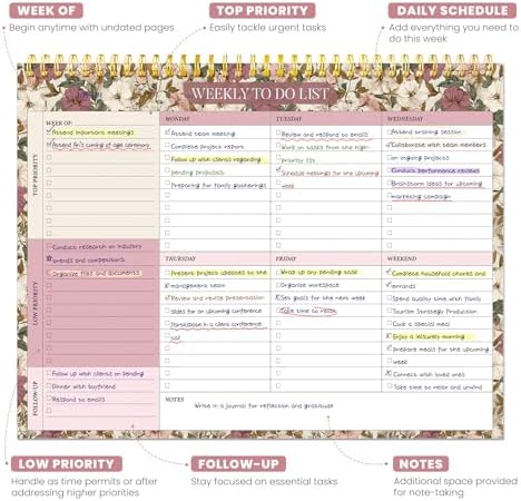 Weekly To Do List Notepad with 52 Undated Sheets（8.5"×11"）- Undated Weekly Planner Notepad for Office Desk Accessories and Supplies - Mauve Muse