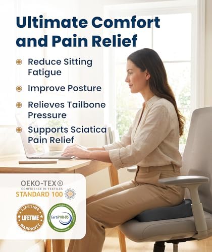 Everlasting Comfort Doctor Recommended Memory Foam Seat Cushion for Office Chairs & Car - Ergonomic Office Desk Accessories - Cushions for Tailbone Pain Relief, Sciatica (Gray, Large)