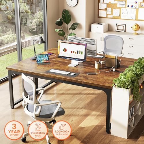 Huuger 63 x 24 inch Desk with Power Outlets & 0.95 Inch Thicker Desktop