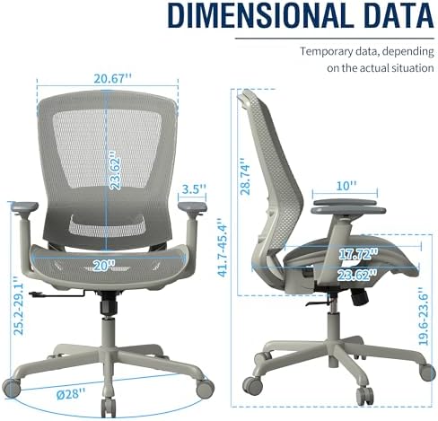 ELABEST Mesh Office Chair,Ergonomic Computer Desk Chair,Sturdy Task Chair- Adjustable Lumbar Support & Armrests,Tilt Function,Comfort Wide Seat,Swivel Home Office Chair (Grey Frame Grey Mesh)