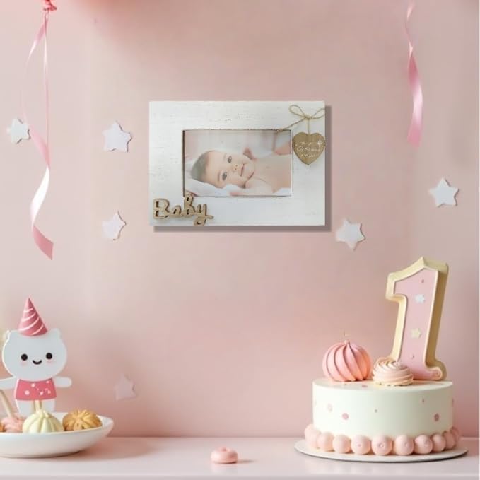 Baby Picture Frame 4x6,Love You to The Moon and Back Photo Frame with Heart for Baby Birthday and Newborn Gift,Black Heart Photo Frame 4x6 (Baby Horizontal)
