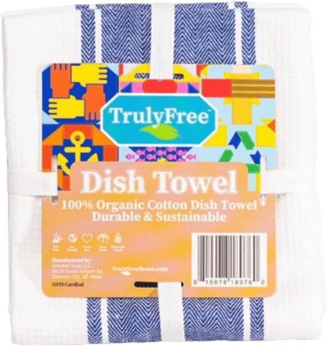 Truly Free Organic Cotton Dish Towels, Highly Absorbent with Hidden Hanging Loop, Plaid Pattern, Lint-Free, Premium Kitchen Towels, 24" x 14.5" (1-Pack)