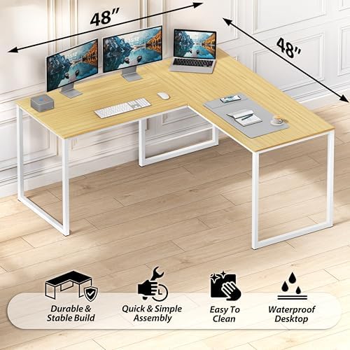 SHW Mission 48 x 48 L-Shape Home Office Computer Desk, Oak