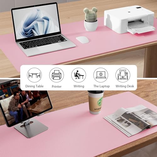Aothia Faux Leather Desk Mat - Non-Slip PU Leather Desk Blotter, Waterproof Writing Surface, Large Desk Pad for Office & Home (Fairy Pink, 55" x 17")
