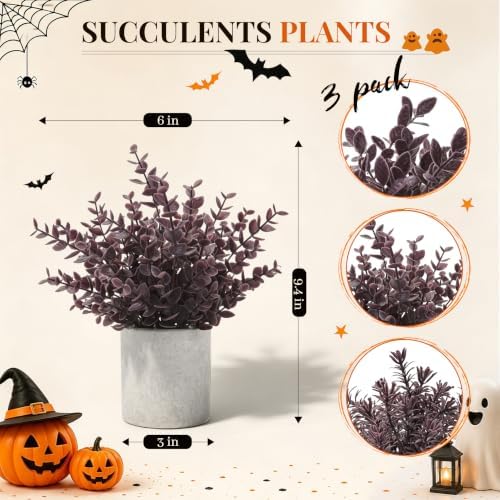Der Rose 3 Pack Plum Eucalyptus Fake Plants for Halloween Bathroom Decor