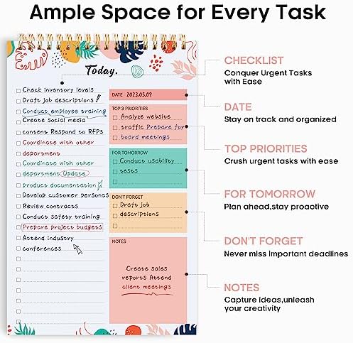 Taja To Do List Notepad, Undated Daily Planner for Work and Goal Setting