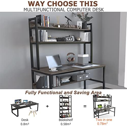 Aquzee Desk with Hutch, Computer Desk with Shelves, 47 Inch