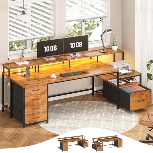 SEDETA 75'' Large Home Office Desk with 5 Drawer, Power Outlet, File Drawer