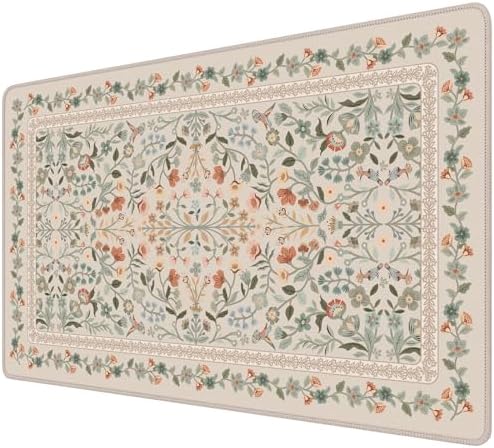 iCasso Aesthetic Flower Mouse Pad for Laptop, 23.6x13.7in Desk Pad, Beige