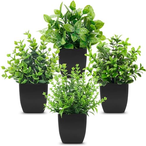 Der Rose 4 Pack Black Bathroom Decor Small Fake Plants, Halloween Decor