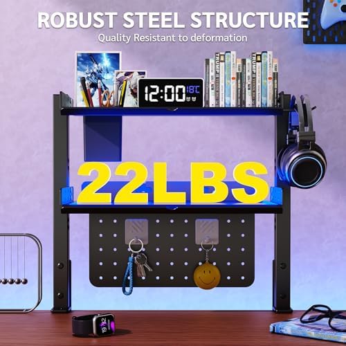 Metal Clamp On Desk Shelf,Storage Shelves with Pegboard and Pencil Holder