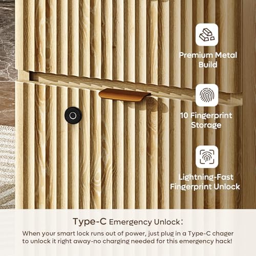 Bestier 55" Desk with Fingerprint Lock & Charging, Keyboard Tray, Oak