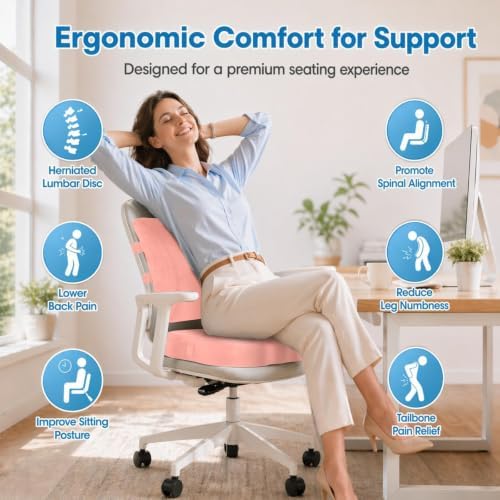 CloudBliss Ergonomic Seat Cushion & Lumbar Support Pillow Set, Pink, XL