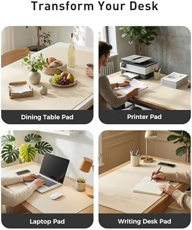 Aothia Faux Leather Desk Mat - Large Mouse Pad, Non-Slip PU Leather Blotter, Waterproof Writing Surface for Office and Home (Beige, 63" x 17")