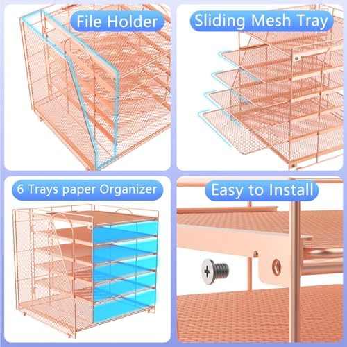 gianotter 6-Tier Paper Organizer With Magazine Holder (Rose Gold, 6-Tier)