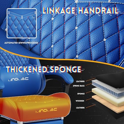 Gaming Chair,Big and Tall Gaming Chair 400lbs Office Chair with Footrest, 90-155° Recline & Removable Headrest Lumbar Support[Spring + 4D Sponge](Blue)