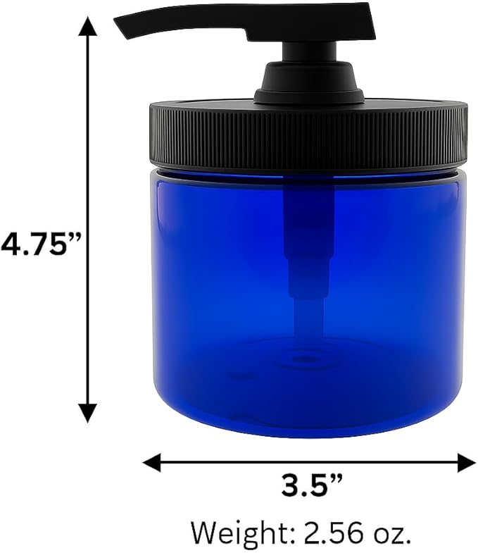 Royal Massage 16oz Refillable Pump Jar with Locking Dip Tube Dispenser – BPA-Free Plastic Container for Massage Oils, Lotions, Creams – Ribbed Lid Wide-Mouth Jar – Durable & Reusable (1, Amber/White)