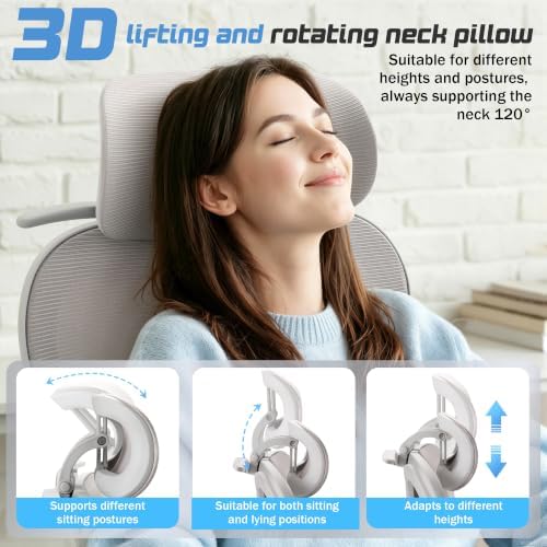 Furmax Ergonomic Office Chair with 3D Headrest & 4D Flippable Armrests, Adjustable Lumbar Support, 135° Recline, Breathable Mesh Seat, Height Adjustable Swivel Computer Desk Chair(Grey)