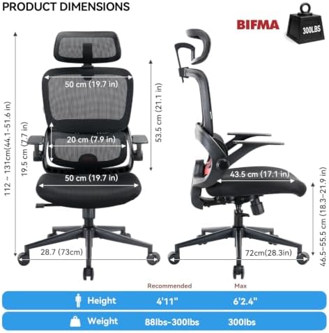 SIHOO B100 SE Office Chair, Desk Chair with Adaptive Lumbar Support & 2D Flip-up Armrests, 135° tilt Soft Memory Foam Erogonomic Chair for Home Office,Hold 300 LBS, 2 Packs, Jet Black