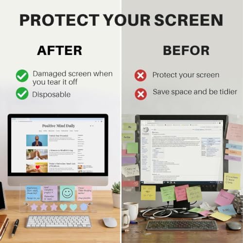 Monitor Memo Board Holder 14"x5", Office Organization Memo Holders for Computer Sticky Note Holder, Space-Saving Under Monitor, Movable & Reusable, Screen Saver for Office & Home Desktop Decor