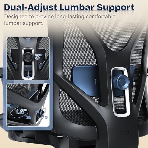 Ergonomic Office Chair, Mesh Computer Desk Chairs with BIFMA X5.1 Certified, Adjustable Lumbar Support, 3D Arm, Tilt Back, Wide Seat, Comfy Swivel Work Task Chair for Company and Home (Obsidian Black)