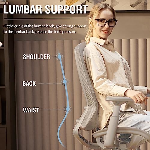 ELABEST Mesh Office Chair,Ergonomic Computer Desk Chair,Sturdy Task Chair- Adjustable Lumbar Support & Armrests,Tilt Function,Comfort Wide Seat,Swivel Home Office Chair (Grey Frame Grey Mesh)