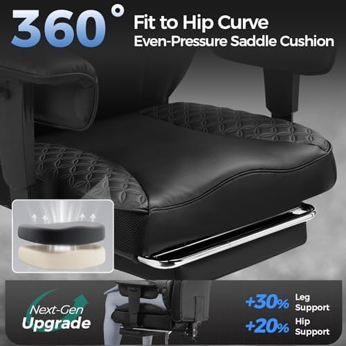 GTPLAYER Big and Tall Gaming Chair 400lbs Heavy Duty Office Chair with Foot Rest & Ergonomic Pocket Spring Lumbar Support, High Back 3D Saddle Shaped Cushion for Back Pain Relief, Matte-Black