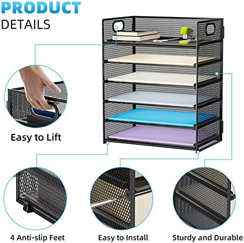 Marbrasse 2 Pack Desk Organizer with Handle, 6 Tier Paper Letter Tray, Mesh Desk File Organizer for Office, School and Home