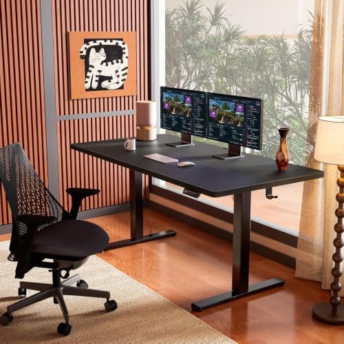ErGear Height Adjustable Electric Standing Desk, 63 x 28 Inches Sit Stand up Desk, Memory Computer Home Office Desk, Carbon Fiber Black
