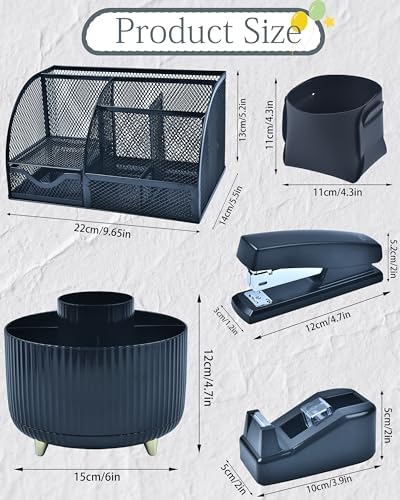 Black Desk Accessories and Organizers with Desk Organizer and 360°Rotating Pen Holder stapler Pen and a Lot of Office Black Office Supplies Beautifully Presented in a Gift Box