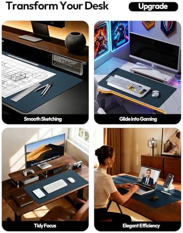 YSAGi Leather Desk Protector, Office Mat, Large Mouse Mat, Non-Slip PU Leather Blotter, Laptop Desk Mat, Waterproof Writing Pad for Office and Home (Dark Blue, 23.6" x 13.8")