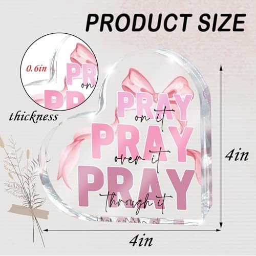 Pink Desk Decor, Bow Acrylic Heart Sign Decor Bathroom Bedroom, Christian Gift for Coworkers, Friends and Family, 4 Inch