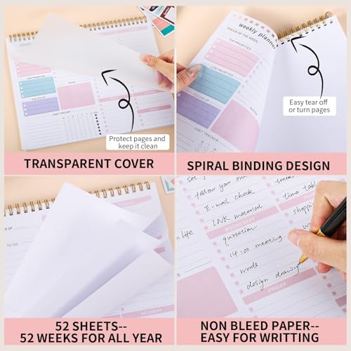 Thboxes Weekly Desk Planner, 8.5x11 In To Do List Notepad, 52 Sheets, Pink