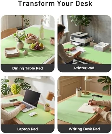 Aothia Faux Leather Desk Mat - Large Mouse Pad, Non-Slip PU Leather Blotter, Waterproof Writing Surface for Office and Home (Foam Green, 40" x 24")