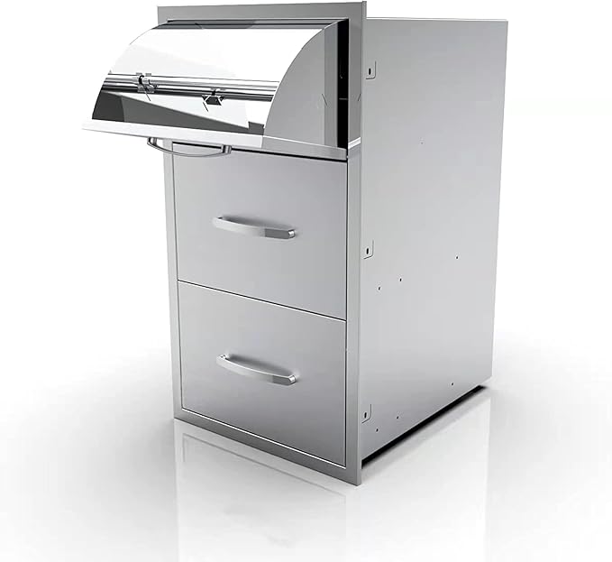 Outdoor Kitchen Drawers Stainless Steel 17W X 30H X 21D Inch, Flush Mount Triple BBQ Island Drawers with Handle for Outdoor Kitchens, Patio or Grill Station