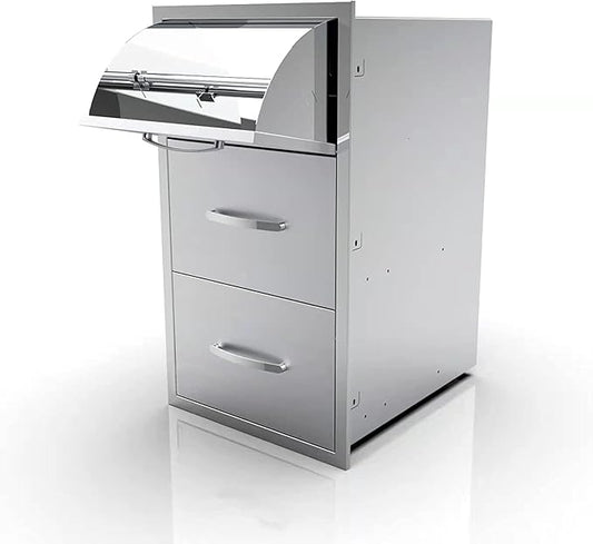 Outdoor Kitchen Drawers Stainless Steel 17W X 30H X 21D Inch, Flush Mount Triple BBQ Island Drawers with Handle for Outdoor Kitchens, Patio or Grill Station
