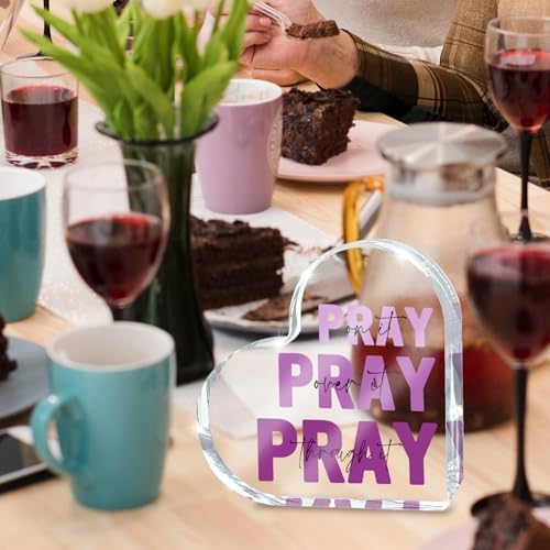 Purple Christian Gifts for Women, Religious Plaques Christian Woman Decor Gifts, Pink Room Accessories - Modern Home Office Room Bathroom Bedroom, Pray On It Over It Acrylic Sign