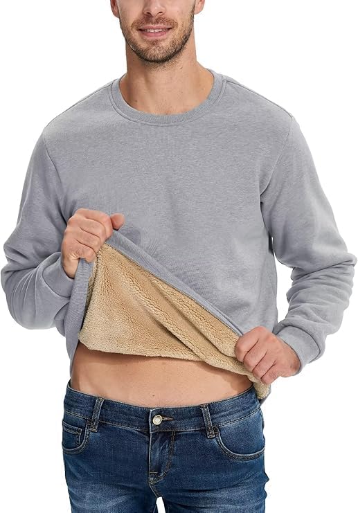 Boladeci Men's Full Sherpa Lined Crewneck Sweatshirts Heavy-weight Fleece Pullover Thick Thermal Long Sleeve Cotton