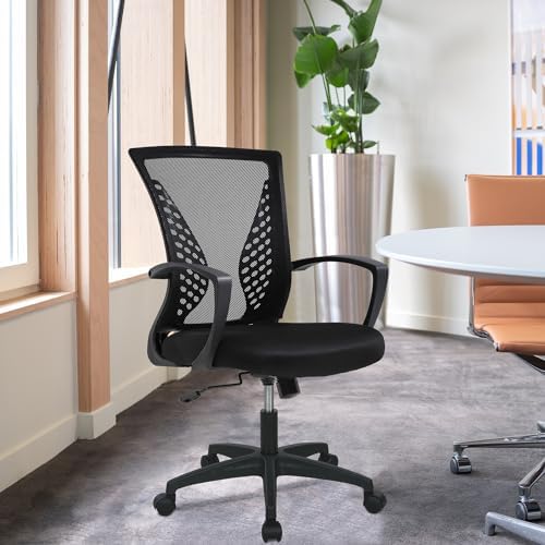 FDW | Mid Back Office Chair | Black | with Lumbar Support, 360 Swivel