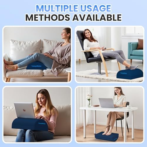 TranquilRelax Foot Rest Under Desk, 3-Height Adjustable Foot Stool, Blue
