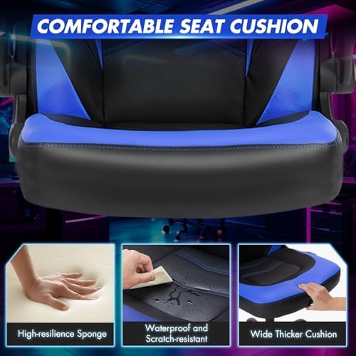 Sweetcrispy Computer Desk Chair, Lumbar Support Video Game Chair PU Leather