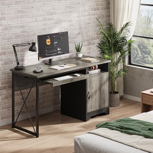 Bestier 47-Inch Office Desk with Storage Cabinet & Keyboard Tray, Grey