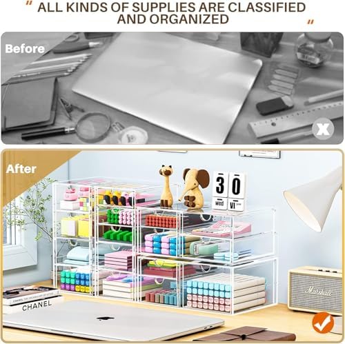 caktraie 4-Pack Acrylic 16-Drawer Storage & Makeup Organizer for Desk