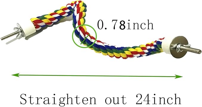 Bird Perch,Bird Rope Perch & Rope Perch 24‘’/41'' | bird perches for cage,Rope Perch for Conures,Parrots,Cockatiel,Lovebird,Budgerigar,Parakeet rope perches for cage